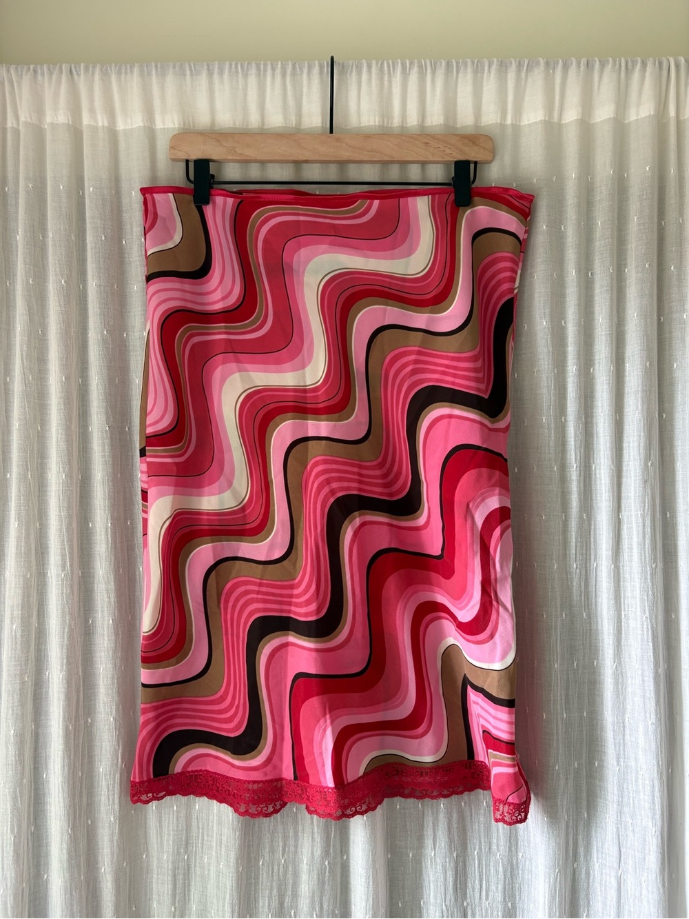 Y2K Wet Seal Pink Multi-Wave Midi Skirt